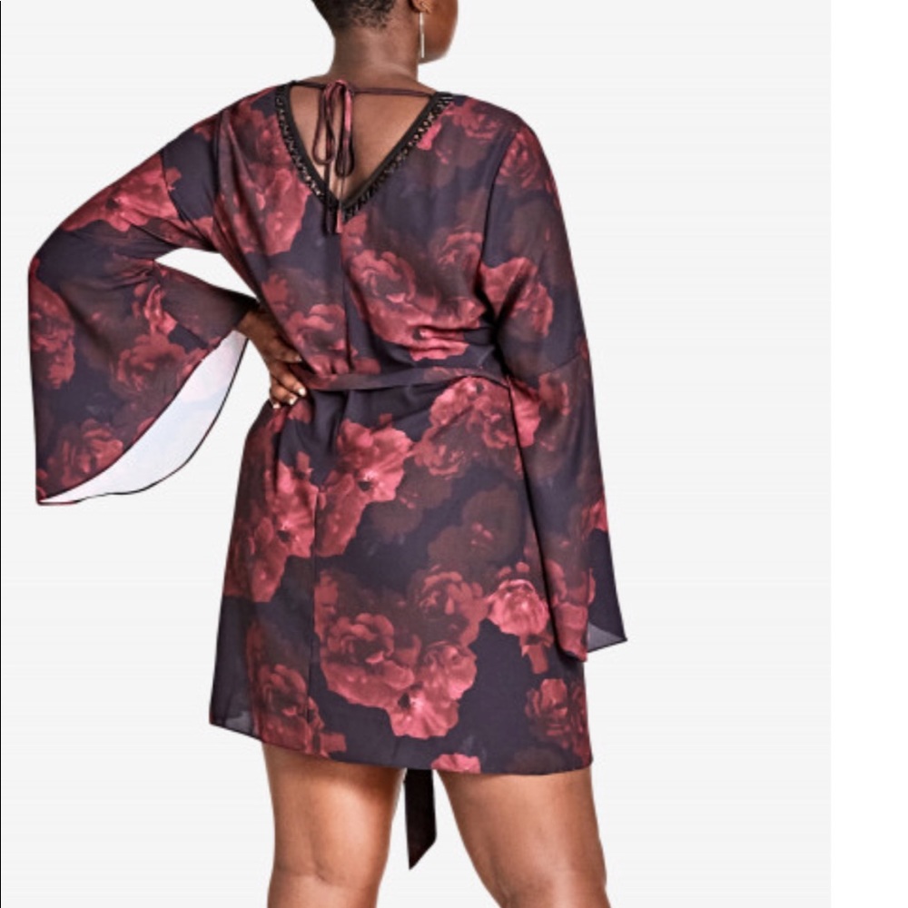 City Chic Crimson Rose Tunic Mini Dress Bell Sleeves - Picture 4 of 4